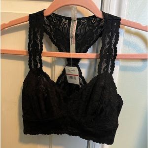 Free People NWT Black Lace Racerback Bralette  XS